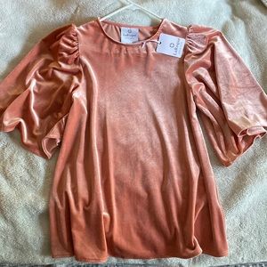 Coral velvet flowy top with 3/4 sleeves.